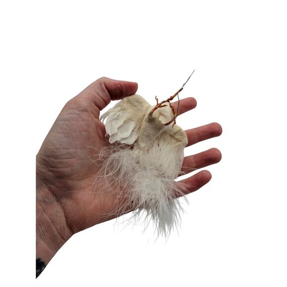 Vintage White Dove Bird Christmas Tree Ornament Decoration Real Fur - Picture 3 of 4